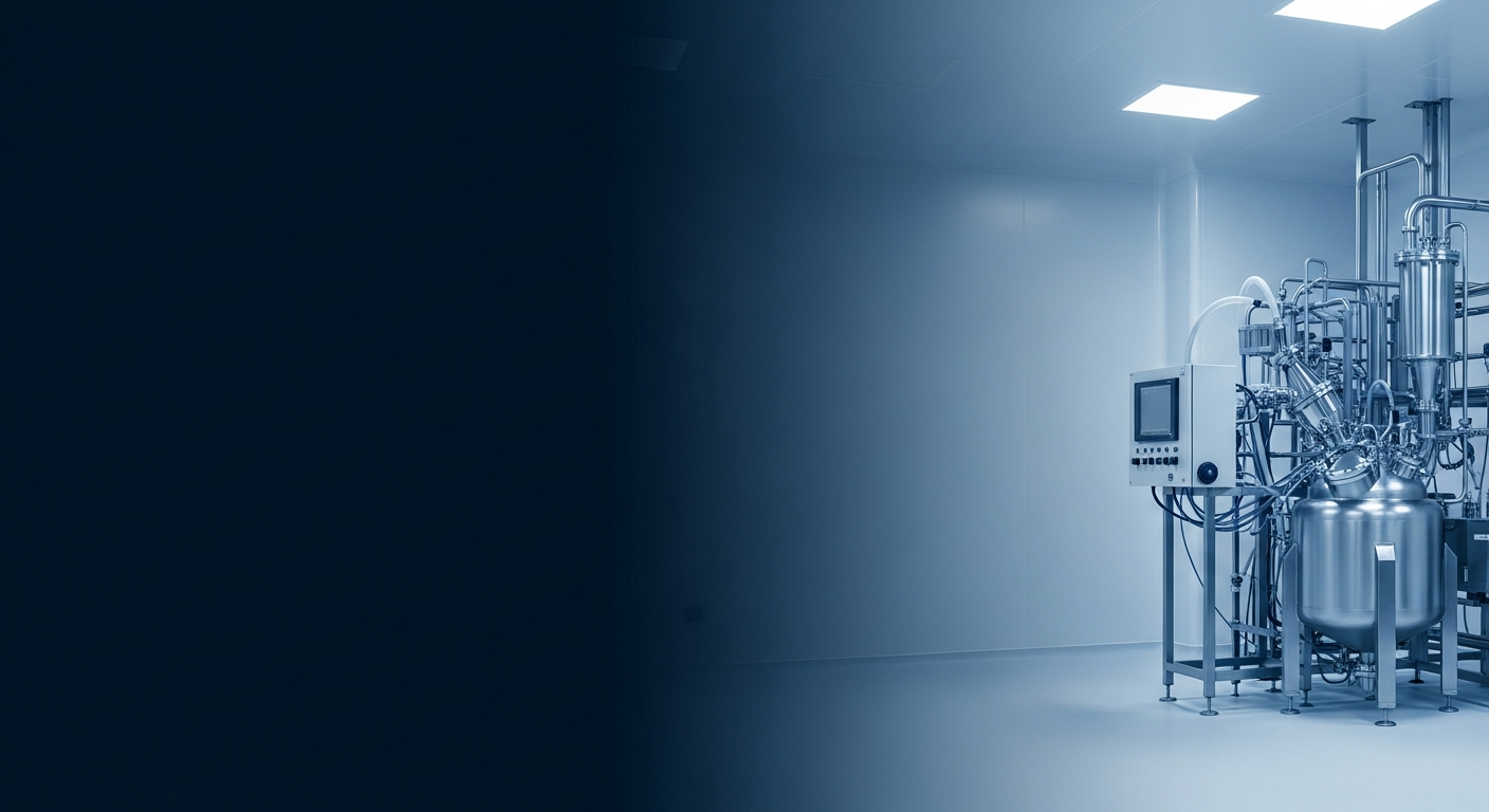 Pharmaceutical cGMP manufacturing cleanroom with stainless steel reactor equipment