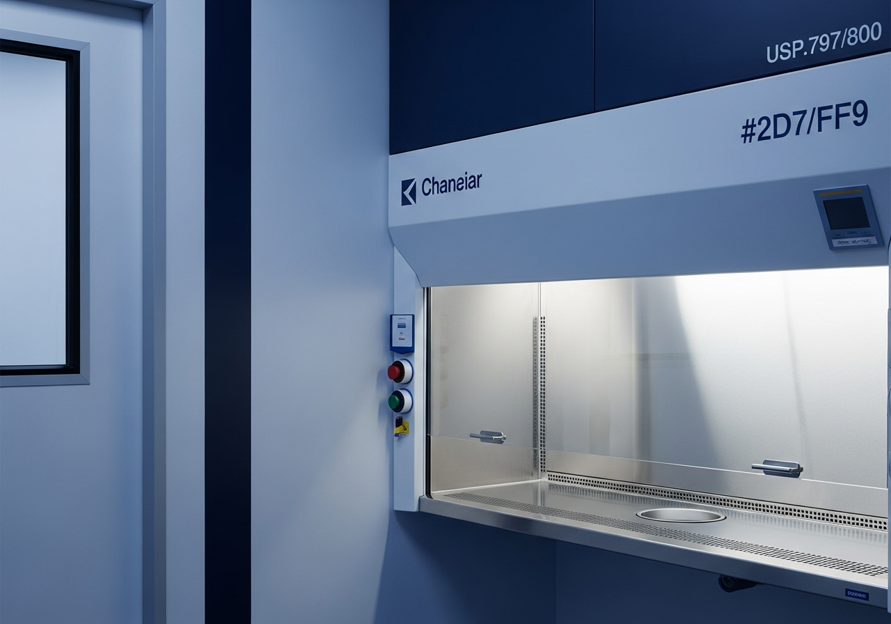 USP 797 pharmacy cleanroom with stainless steel laminar flow hood